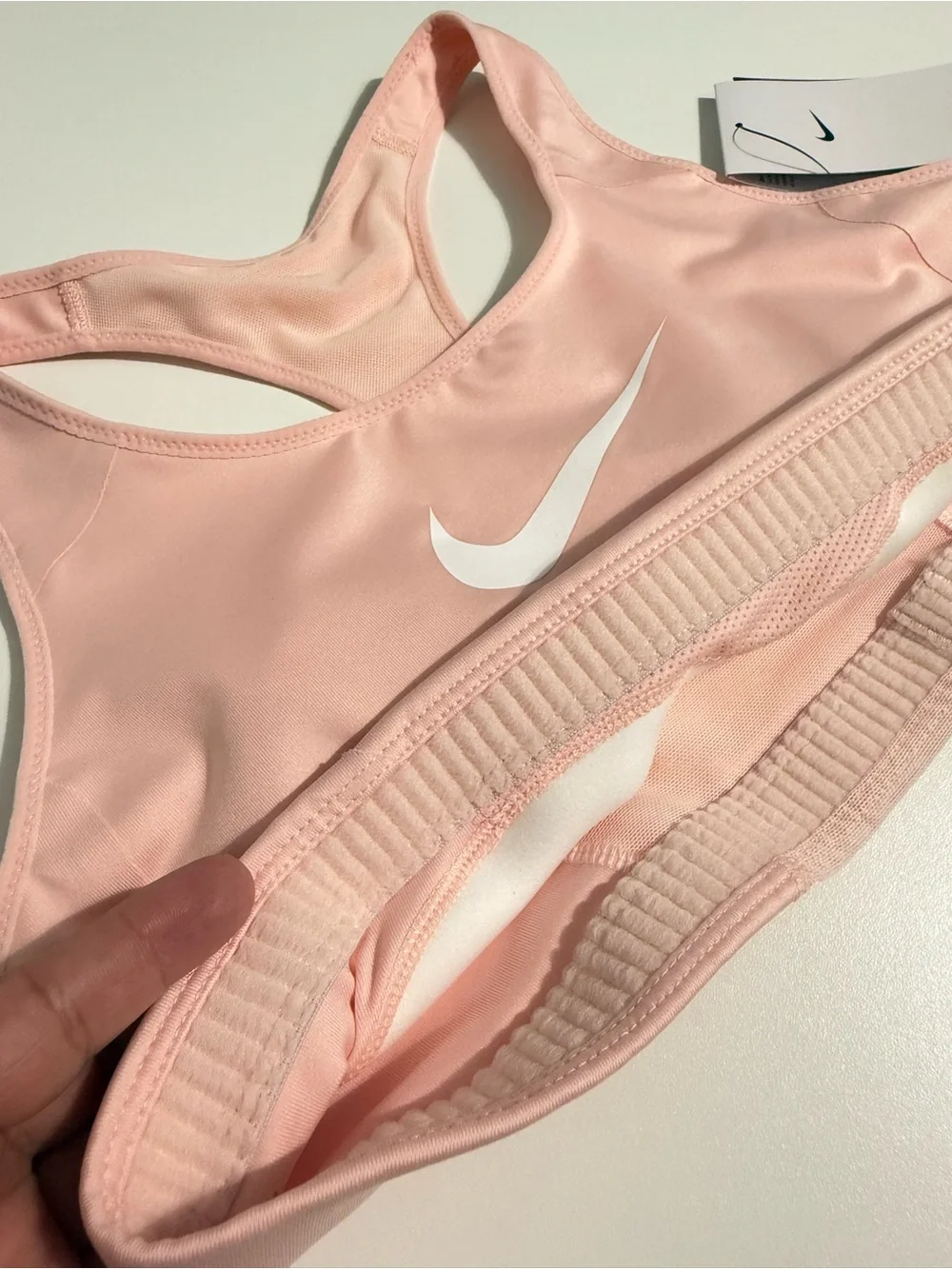 Nike Pink Racerback Sports Bra with White Swoosh Sz L
